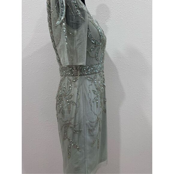 Papell Studio Beaded Cocktail Dress In Sage Green With Sequin Details size4 - Picture 5 of 9